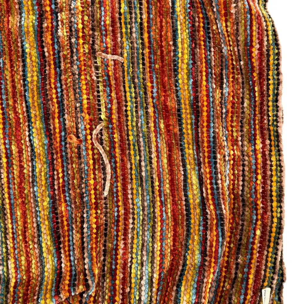 Pier 1 Imports Chenille Throw Blanket 72x56 Multicolor Striped Fringe 72 X 56